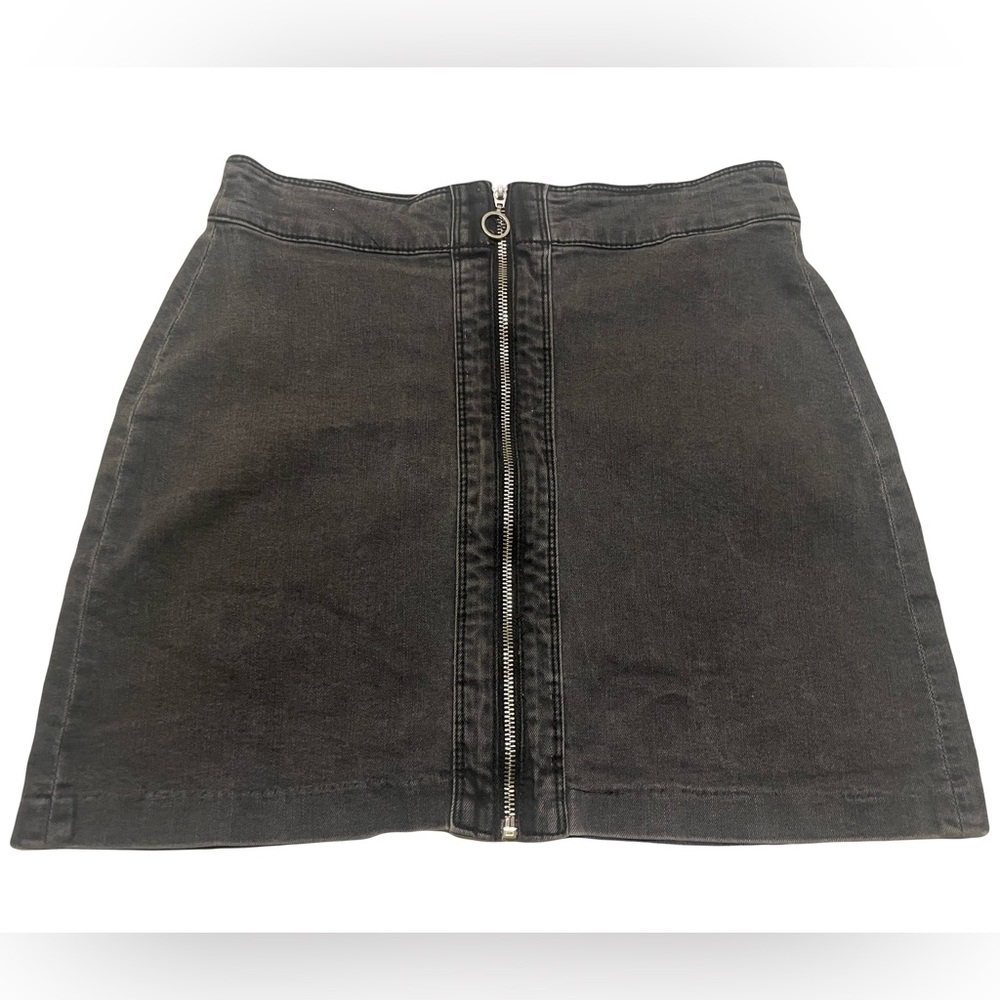 H&M Gray Denim Mini Skirt with Full Zipper Size 10